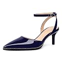 SAMMITOP Kitten Heels for Women Low Heel Closed Toe Ankle Strap Pumps Wedding Party Beaded Dress Shoes 2.4 Inch