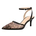 SAMMITOP Kitten Heels for Women Low Heel Closed Toe Ankle Strap Pumps Wedding Party Beaded Dress Shoes 2.4 Inch