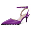 SAMMITOP Kitten Heels for Women Low Heel Closed Toe Ankle Strap Pumps Wedding Party Beaded Dress Shoes 2.4 Inch