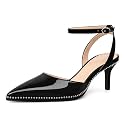 SAMMITOP Kitten Heels for Women Low Heel Closed Toe Ankle Strap Pumps Wedding Party Beaded Dress Shoes 2.4 Inch