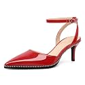 SAMMITOP Kitten Heels for Women Low Heel Closed Toe Ankle Strap Pumps Wedding Party Beaded Dress Shoes 2.4 Inch