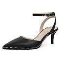SAMMITOP Kitten Heels for Women Low Heel Closed Toe Ankle Strap Pumps Wedding Party Beaded Dress Shoes 2.4 Inch