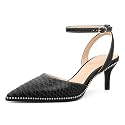 SAMMITOP Kitten Heels for Women Low Heel Closed Toe Ankle Strap Pumps Wedding Party Beaded Dress Shoes 2.4 Inch