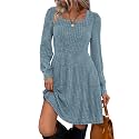 Sampeel Womens Square Neck Long Sleeve Fall Dresses Casual Babydoll Sweater Dress