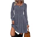 Sampeel Womens Square Neck Long Sleeve Fall Dresses Casual Babydoll Sweater Dress
