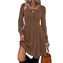 Sampeel Womens Square Neck Long Sleeve Fall Dresses Casual Babydoll Sweater Dress