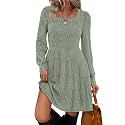 Sampeel Womens Square Neck Long Sleeve Fall Dresses Casual Babydoll Sweater Dress