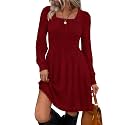 Sampeel Womens Square Neck Long Sleeve Fall Dresses Casual Babydoll Sweater Dress