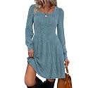 Sampeel Womens Square Neck Long Sleeve Fall Dresses Casual Babydoll Sweater Dress