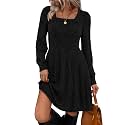 Sampeel Womens Square Neck Long Sleeve Fall Dresses Casual Babydoll Sweater Dress