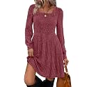 Sampeel Womens Square Neck Long Sleeve Fall Dresses Casual Babydoll Sweater Dress