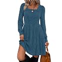 Sampeel Womens Square Neck Long Sleeve Fall Dresses Casual Babydoll Sweater Dress