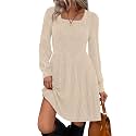 Sampeel Womens Square Neck Long Sleeve Fall Dresses Casual Babydoll Sweater Dress