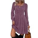 Sampeel Womens Square Neck Long Sleeve Fall Dresses Casual Babydoll Sweater Dress