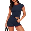 Sampeel Womens Two Piece Lounge Sets Casual Summer Outfits 2 Piece Short Matching Clothing Set
