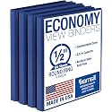 Samsill 0.5 Inch 3 Ring Binder, Economy Round Ring, Clear View Cover, 100 Sheet Capacity - for School, Home, Office - Blue, 4 Pack