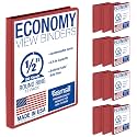 Samsill 0.5 Inch 3 Ring Binders, Economy Round Ring, Clear View Cover, 100 Sheet Capacity - for School, Home, Office - Red, 12 Pack