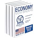 Samsill 0.5 Inch 3 Ring Binder, Economy Round Ring, Clear View Cover, 100 Sheet Capacity - for School, Home, Office - White, 4 Pack