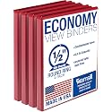 Samsill 0.5 Inch 3 Ring Binder, Economy Round Ring, Clear View Cover, 100 Sheet Capacity - for School, Home, Office - Red, 4 Pack