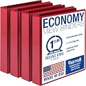 Samsill 1.5 Inch 3 Ring Binders, Economy Round Ring, Clear View Cover, 325 Sheet Capacity - for School, Home, Office - Red, 4 Pack