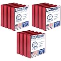 Samsill 1.5 Inch 3 Ring Binders,Made in USA,Economy Round Ring,Clear View Cover,325 Sheet Capacity - for School,Home,Office - Red,(Pack of 12)