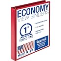 Samsill 1 Inch 3 Ring Binder, Economy Round Ring, Clear View Cover, 200 Sheet Capacity - for School, Home, Office - Red