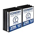 Samsill 1 Inch 3 Ring Binders, Economy Round Ring, Clear View Cover, 200 Sheet Capacity - for School, Home, Office - Black, 6 Pack