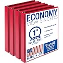 Samsill 1 Inch 3 Ring Binders, Economy Round Ring, Clear View Cover, 200 Sheet Capacity - for School, Home, Office - Red, 4 Pack