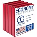 Samsill 1 Inch 3 Ring Binders,Made in USA,Economy Round Ring,Clear View Cover,200 Sheet Capacity - for School,Home,Office - Red,(Pack of 24)