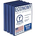 Samsill 1 Inch 3 Ring Binders, Economy Round Ring, Clear View Cover, 200 Sheet Capacity - for School, Home, Office - Blue, 4 Pack