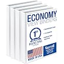 Samsill 1 Inch 3 Ring Binders, Economy Round Ring, Clear View Cover, 200 Sheet Capacity - for School, Home, Office - White, 4 Pack