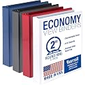 Samsill 2 Inch 3 Ring Binders, Economy Round Ring, Clear View Cover, 425 Sheet Capacity - for School, Home, Office - Assorted, 4 Pack