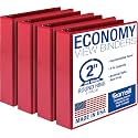 Samsill 2 Inch 3 Ring Binders, Economy Round Ring, Clear View Cover, 425 Sheet Capacity - for School, Home, Office - Red, 4 Pack