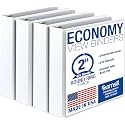 Samsill 2 Inch 3 Ring Binders, Economy Round Ring, Clear View Cover, 425 Sheet Capacity - for School, Home, Office - White, 4 Pack
