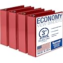 Samsill 3 Inch 3 Ring Binders, Economy Round Ring, Clear View Cover, 550 Sheet Capacity - for School, Home, Office - Red, 4 Pack