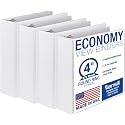 Samsill 4 Inch 3 Ring Binders, Economy Round Ring, Clear View Cover, 675 Sheet Capacity - for School, Home, Office - White, 4 Pack