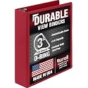 Samsill Durable 3 inch 3 Ring Binder, D Ring Binder, 100% Recycled Chipboard, Red (Pack of 12)