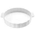 Samsle Ceramic Pie Pan, 13 Inch Round Baking Dish with Handles, White