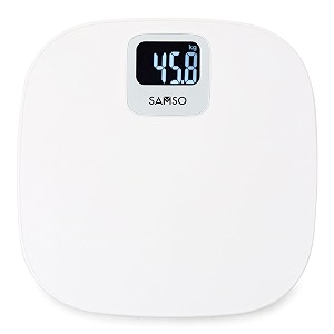 samso digital bathroom scale weight machine for body weight i strong abs build body with step-on technology  lightweight amp bright white lcd display for easy readability white-pace
