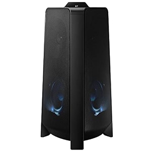 samsung 500 w mx-t50xl sound tower high power audio floor standing speaker bi-directional sound water resistant party lights bluetooth multi-connection usb music playback black