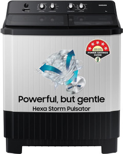 samsung 8 kg 5 star hexa storm pulsator soft closing door and toughened glass lid semi automatic top load washing machine grey