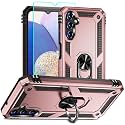 for Samsung A14 5G Case, Galaxy A14 5G Phone Case with HD Screen Protector, [Military Grade 16ft. Drop Tested] Ring Shockproof Protective Phone Case for Samsung Galaxy A14 5G,Rose Gold