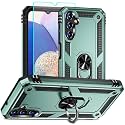 for Samsung A14 5G Case, Galaxy A14 5G Case with HD Screen Protector, [Military Grade 16ft. Drop Tested] Ring Shockproof Protective Phone Case for Samsung Galaxy A14 5G,Dark Green