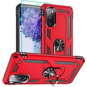 compatible with phone case samsung galaxy s20 fe with hd screen protector military grade 16ft drop tested ring shockproof protective red