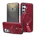 for Samsung Galaxy S25 Plus &amp; S24 Plus Case Leather with Stand, Burgundy