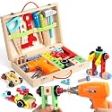 SAMVARDHAN 44Pcs Wooden Tool Kit Set for Kids with Electric Drill & Carry Case – Montessori Construction Toy Kit with Tools, Nuts & Bolts, Educational Building Set for Boys & Girls (3+ Years)