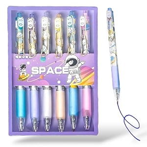 samvardhan plastic retractable gel pen set for boys amp girls smooth pens for writing class notes amp journal school stationery gift item for kids black ink set of 6 space