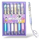 SAMVARDHAN Plastic Retractable Gel Pen Set For Boys & Girls, Smooth Pens for Writing Class Notes & Journal, School Stationery Gift Item for Kids, Black Ink (Set of 6) (Space)