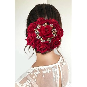 samyak beautiful bridal big sized hair bun handmade juda bun for wedding party artificial flowers based jumbo sized hair piece accessory set juda decoration red