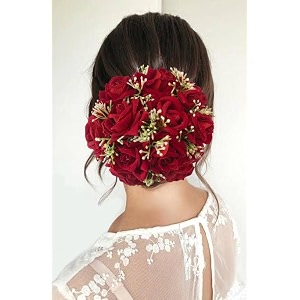 samyak beautiful bridal big sized hair bun handmade juda bun for wedding party artificial flowers based jumbo sized hair piece accessory set juda decoration maroon